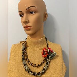 Anthropologie ceramic floral charm and textile link chain